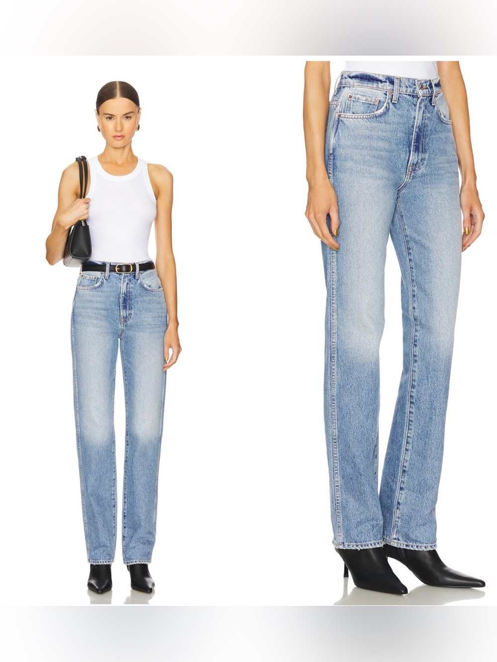 NWT GRLFRND Sara Super High Rise Slim Straight Jeans in “Astoria” light wash